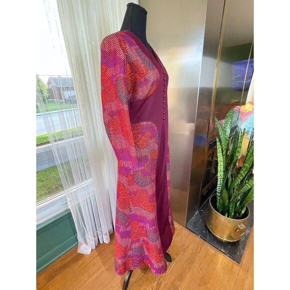 Vintage 70s dress, MOD magenta, hot pink, orange abstract pattern - Picture 7 of 10